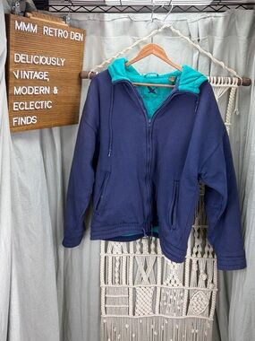 Eddie Bauer Navy Hoodie with Teal Lining